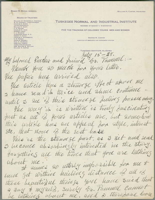 Letter from George Washington Carver to Louis H. Pammel.