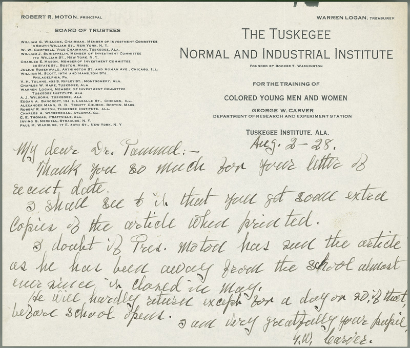 George W. Carver letter to L. H. Pammel, August 2, 1928