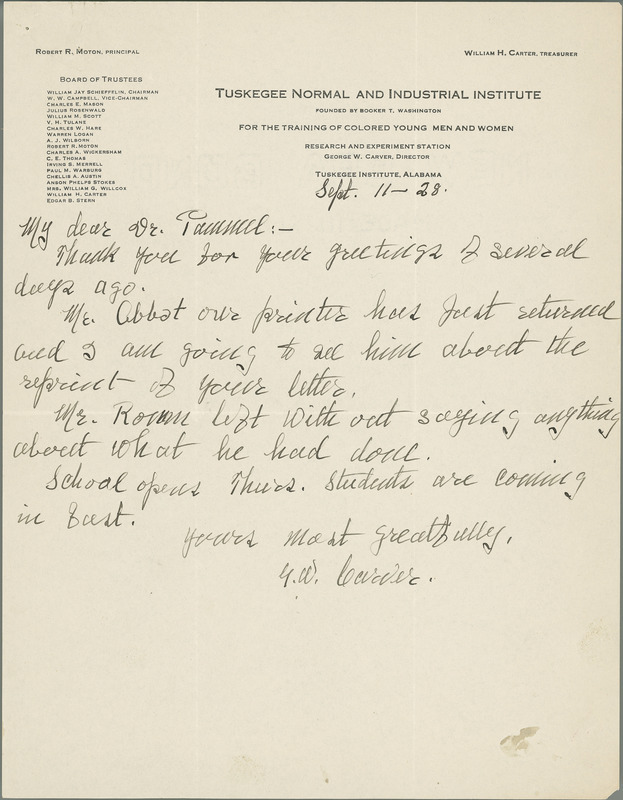 George W. Carver letter to L. H. Pammel, September 11, 1928