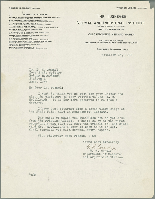 George W. Carver letter to L. H. Pammel, November 15, 1928