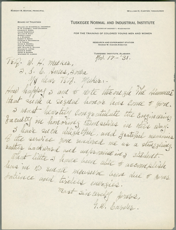 George W. Carver letter to L. H. Pammel, November 17, 1931