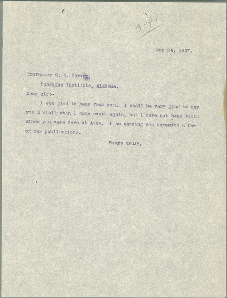 L. H. Pammel letter to George W. Carver, May 24, 1907