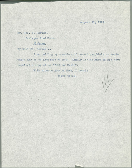 L. H. Pammel letter to George W. Carver, August 28, 1911