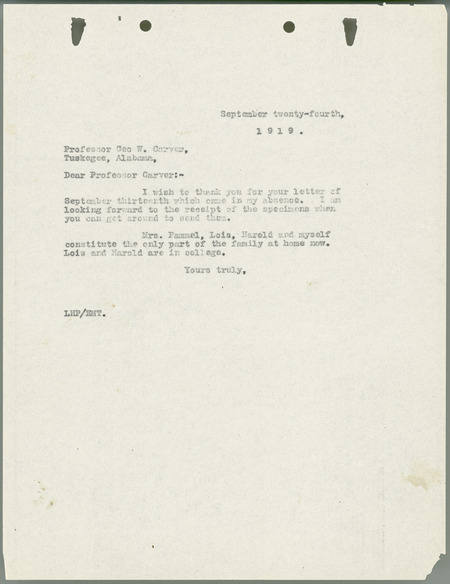 L. H. Pammel letter to George W. Carver, September 24, 1919