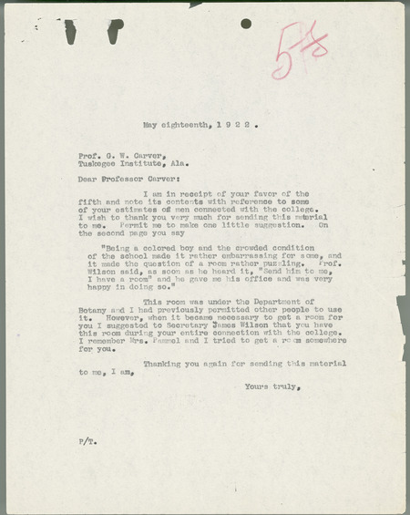 L. H. Pammel letter to George W. Carver, May 18, 1922