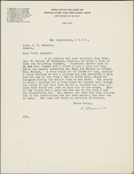 L. H. Pammel letter to L. B. Schmidt, May 18, 1922