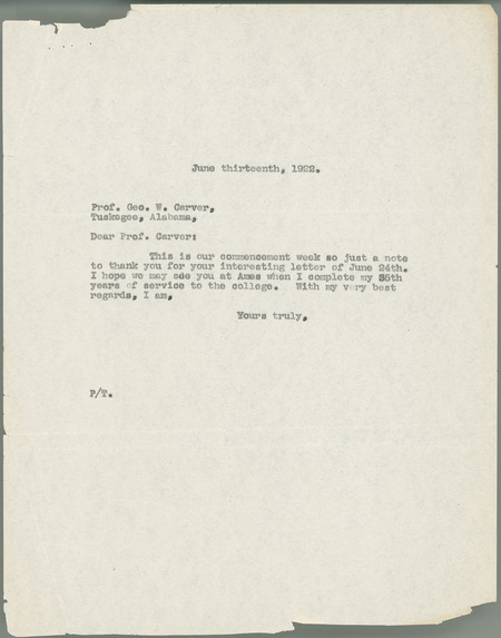 L. H. Pammel letter to George W. Carver, June 13, 1922