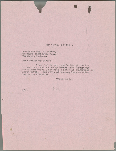 L. H. Pammel letter to George W. Carver, May 10, 1923