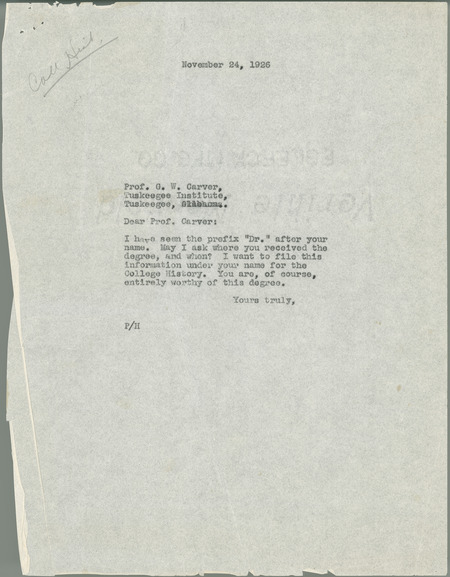 L. H. Pammel letter to George W. Carver, November 24, 1926
