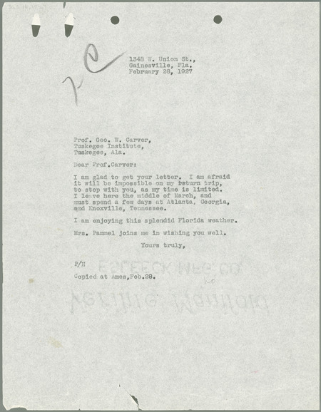 L. H. Pammel letter to George W. Carver, February 28, 1927