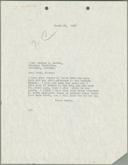 L. H. Pammel letter to George W. Carver, March 26, 1927