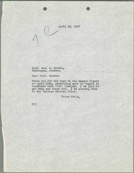 L. H. Pammel letter to George W. Carver, April 26, 1927