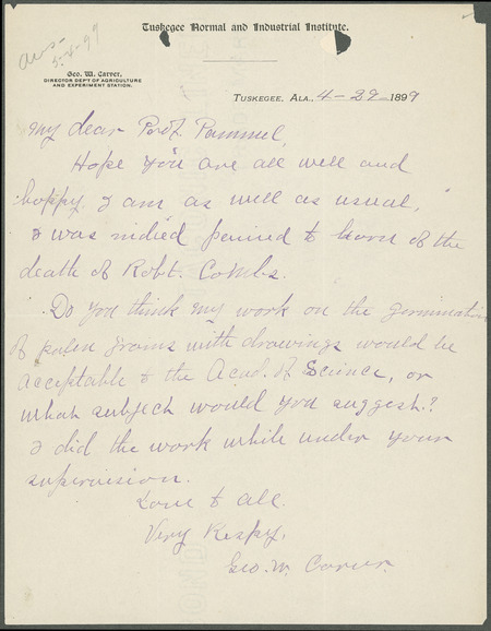 George W. Carver letter to L. H. Pammel, April 29, 1899