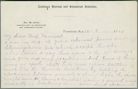 Letter from George Washington Carver to Louis H. Pammel regarding fungi, etc.