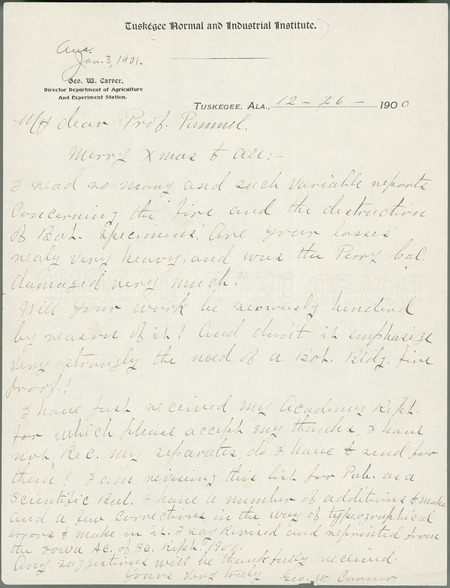 George W. Carver letter to L. H. Pammel, December 26, 1900