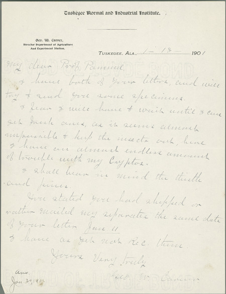 George W. Carver letter to L. H. Pammel, January 18, 1901