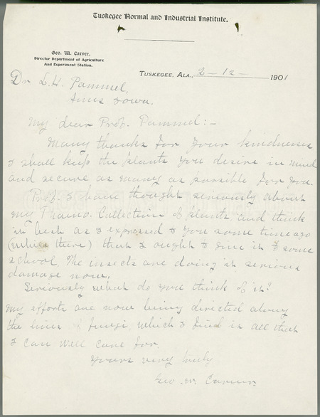 George W. Carver letter to L. H. Pammel, February 12, 1901