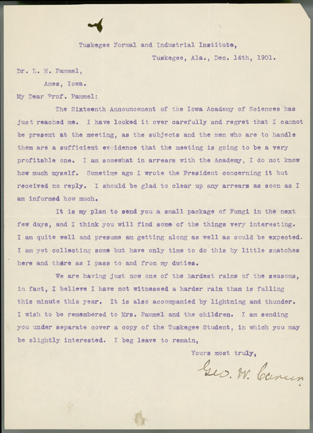 George W. Carver letter to L. H. Pammel, December 14, 1901