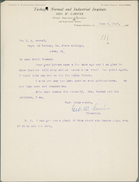 George W. Carver letter to L. H. Pammel, June 5, 1907