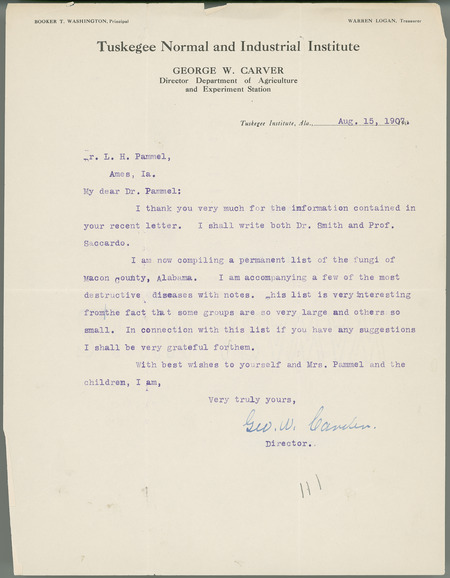 George W. Carver letter to L. H. Pammel, August 15, 1907