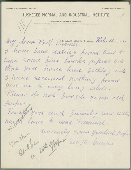 George W. Carver letter to L. H. Pammel, February 16, 1911