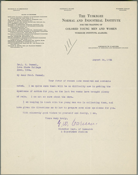 George W. Carver letter to L. H. Pammel, August 24, 1914
