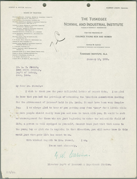 George W. Carver letter to L. H. Pammel, January 12, 1920
