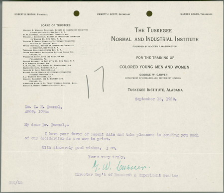 George W. Carver letter to L. H. Pammel, September 13, 1920