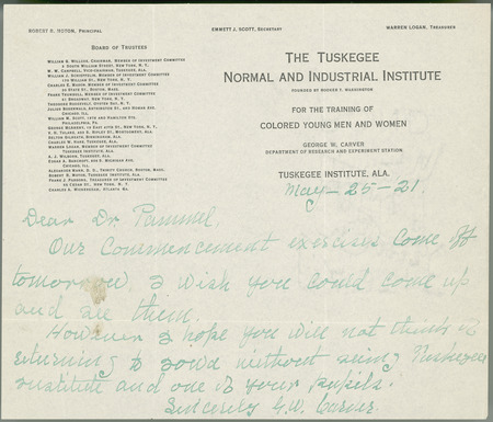 George W. Carver letter to L. H. Pammel, May 25, 1921