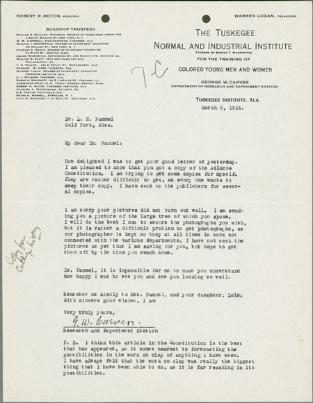 George W. Carver letter to L. H. Pammel, March 5, 1924