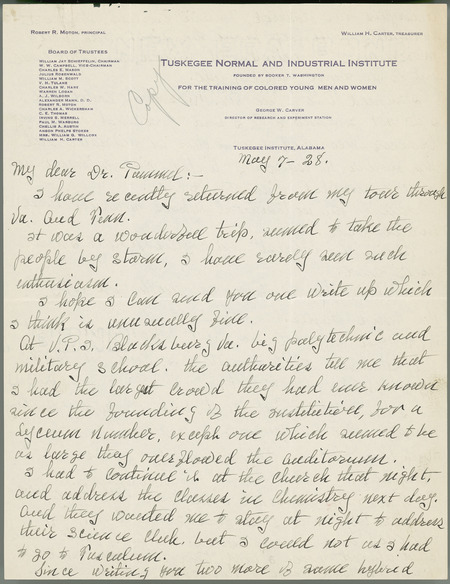 Letter from Carver to Pammel regarding amaryllis etc.