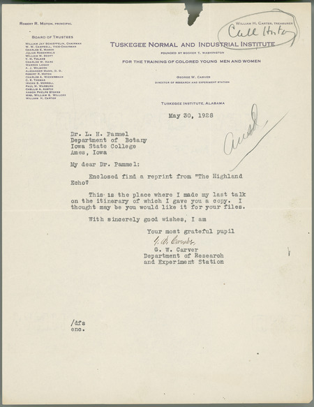George W. Carver letter to L. H. Pammel, May 30, 1928