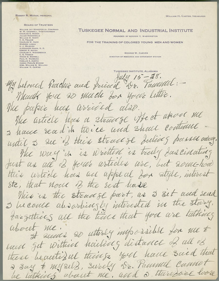 Letter from George Washington Carver to Louis H. Pammel.