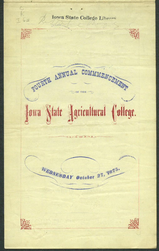 Includes commencement program and list of commencement week activities, held October 24th-27th, 1875.