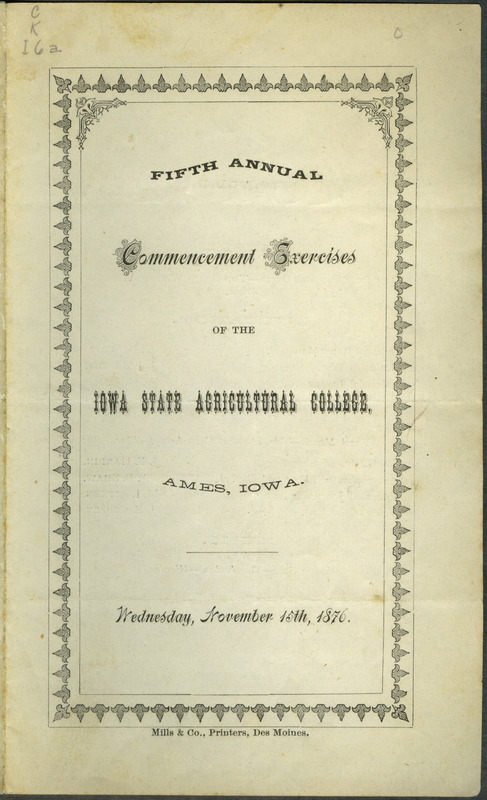 Includes commencement program, held November 15th, 1876.