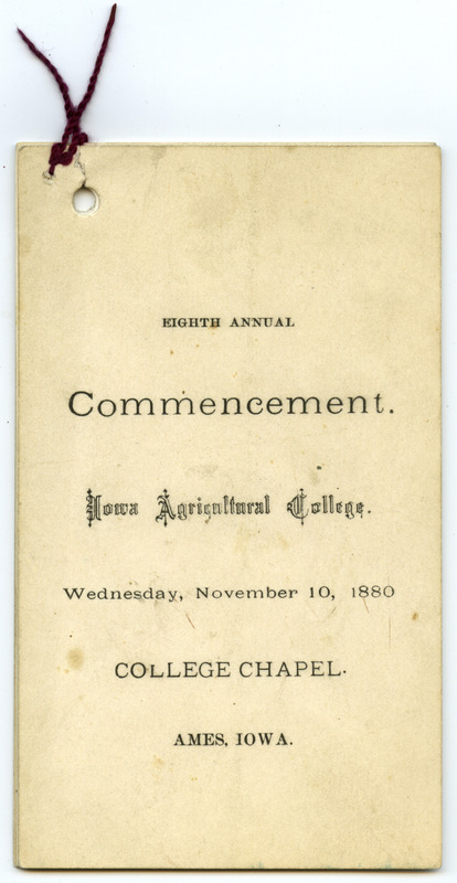Includes commencement program, held November 10th, 1880. Program is misprinted as Eighth annual; when it's actually the Ninth annual commencement.
