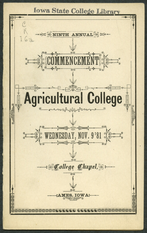 Includes commencement program and invitation to commencement exercises, held November 8th-9th, 1881. Program is misprinted as Ninth annual; when it's actually the Tenth annual commencement as the invitation shows correctly.