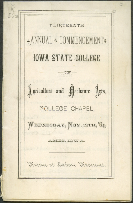 Includes commencement program, invitation and list of commencement week activities, held November 8th-12th, 1884.