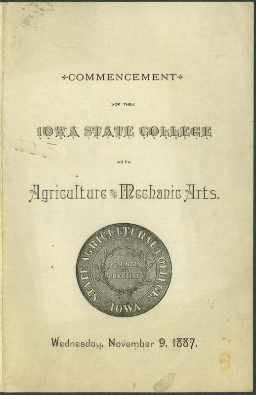 Includes commencement program and invitation to commencement exercises, held November 9th, 1887.