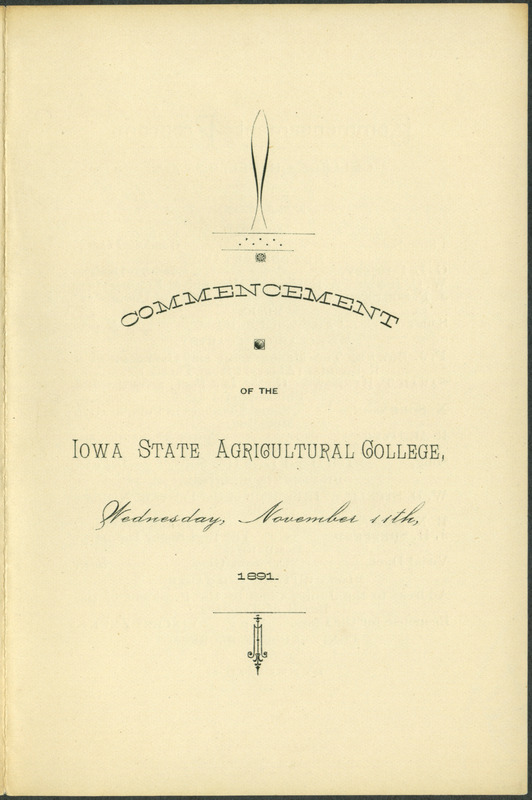 Includes commencement program, held November 14th, 1891.