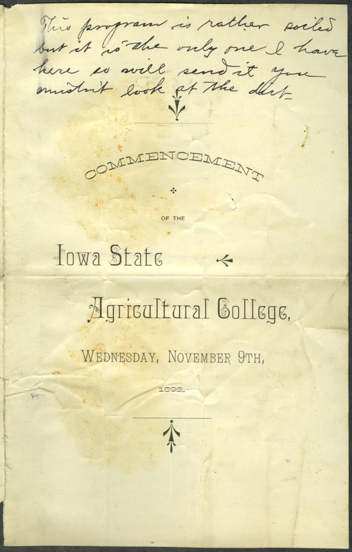 Includes commencement program, held November 9th, 1892.