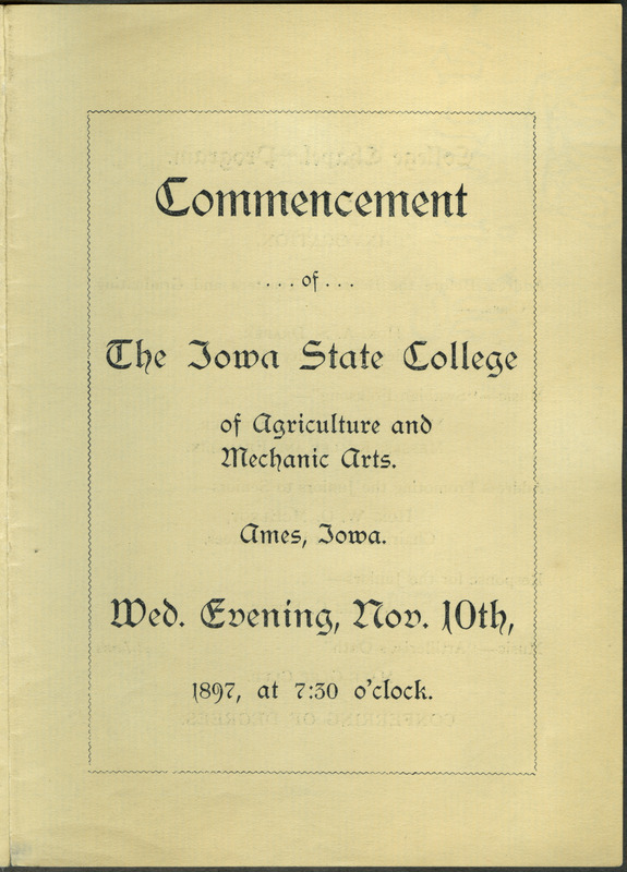 Includes commencement program, held November 10th, 1897.