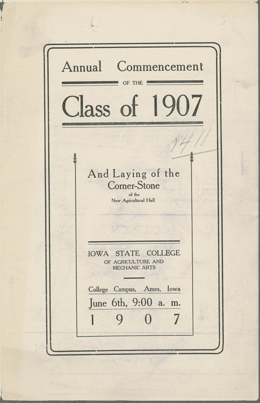 Includes commencement program, held June 6th, 1907. One sheet folded into fourths.