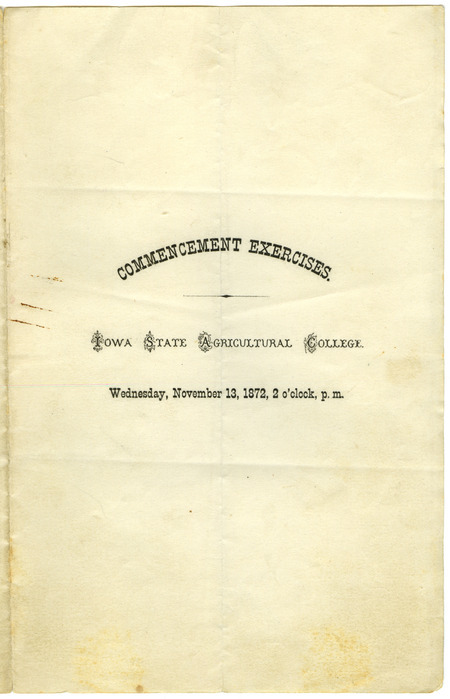Includes commencement program and list of commencement week activities, held November 10th-13th, 1872.