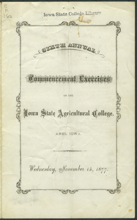 Includes commencement program, held November 14th, 1877.