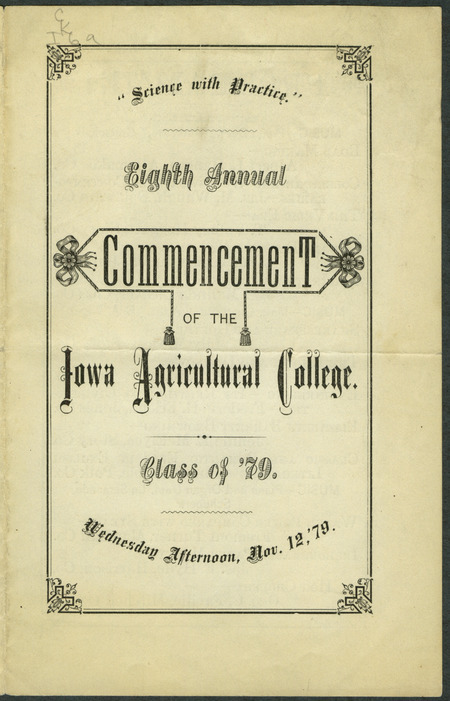 Includes commencement program and list of commencement week activities, held November 9th-12th, 1879.