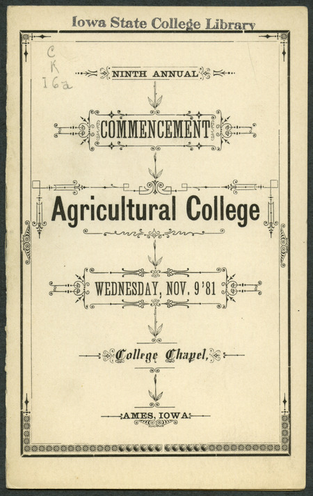 Includes commencement program and invitation to commencement exercises, held November 8th-9th, 1881. Program is misprinted as Ninth annual; when it's actually the Tenth annual commencement as the invitation shows correctly.