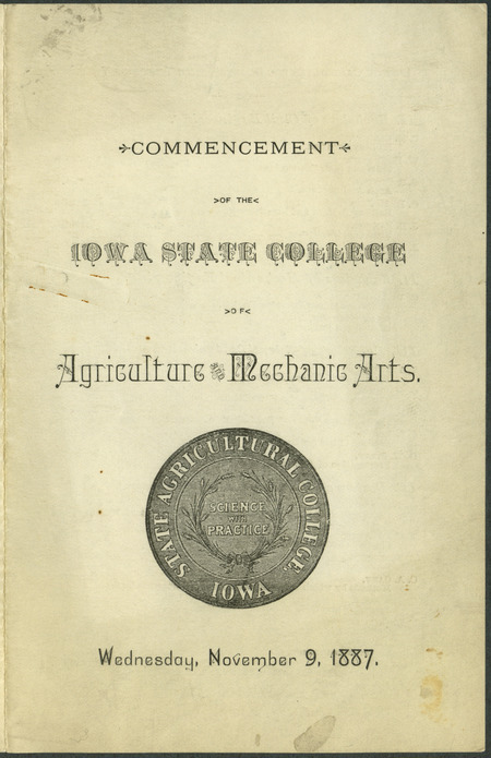 Includes commencement program and invitation to commencement exercises, held November 9th, 1887.