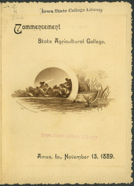 Includes commencement program, invitation and list of commencement week activities, held November 6th-13th, 1889.