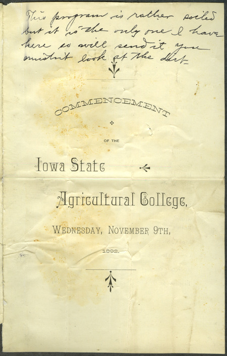 Includes commencement program, held November 9th, 1892.